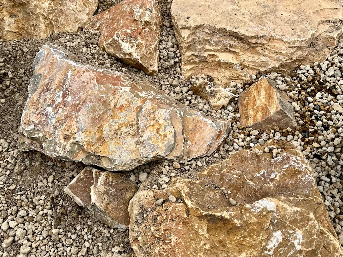ドライガーデンの大小さまざまな石